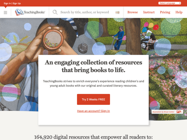TeachingBooks homepage screenshot
